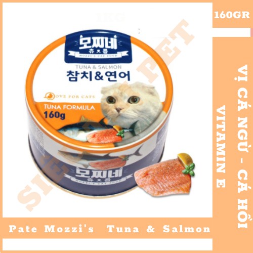 ( Hấp Dẫn ) Pate Mozzi's - Thịt hộp cho mèo trên 3 tháng tuổi Mozzi's Cat Food Churup Tuna &amp; Salmon 160g