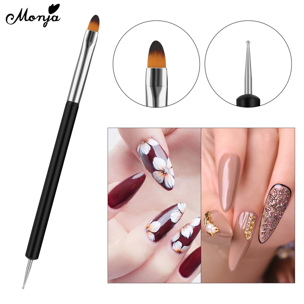 Cọ làm móng nghệ thuật MONJA màu đen hai đầu đính đá trang trí móng