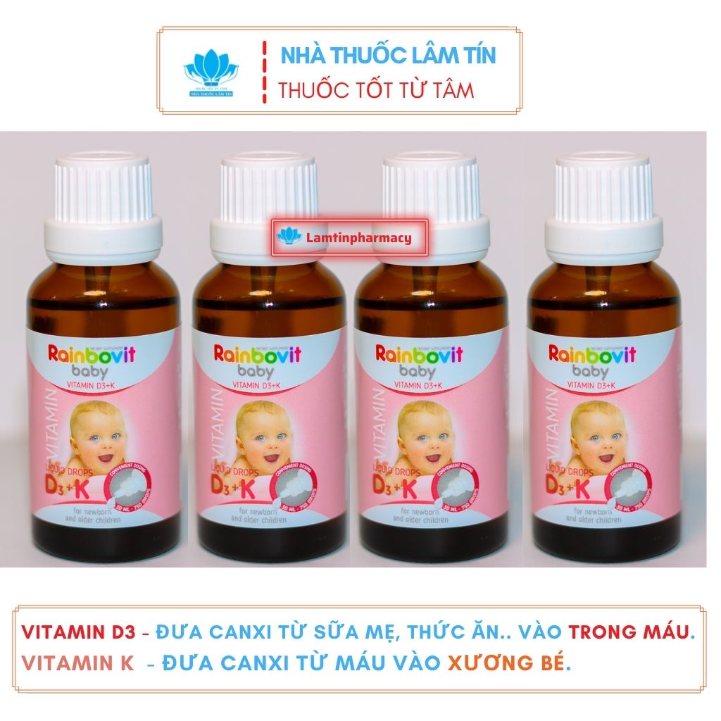 RAINBOVIT BABY VITAMIN D3 + K  HÀNG CHÍNH HÃNG  BA LAN AN TOÀN CHO TRẺ SƠ SINH ( LỌ 30ml )