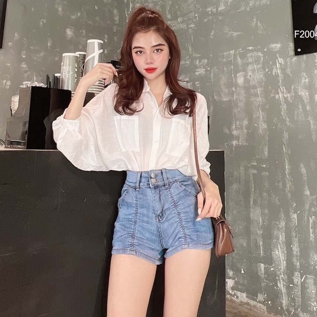 Quần short jean lưng cao 2 nút nhún thân!