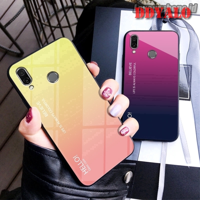 Ốp điện thoại TPU mềm có mặt kính cường lực phối màu đậm nhạt dành cho Samsung Galaxy M20 M10 A30 A50