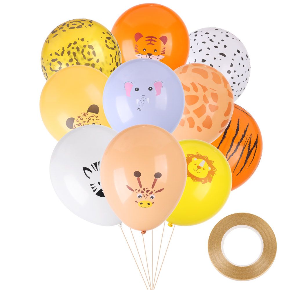 Set 10 Bong Bóng 12 Inch Họa Tiết Động Vật Không Độc Hại Kèm Dây Ruy Băng Trang Trí Tiệc Sinh Nhật