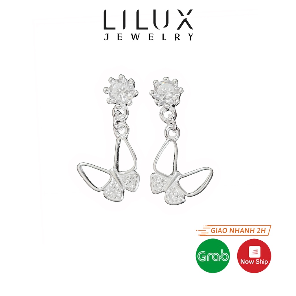 Bông tai bạc nữ nụ đá Cz hồ điệp phong cách LILUX KT076