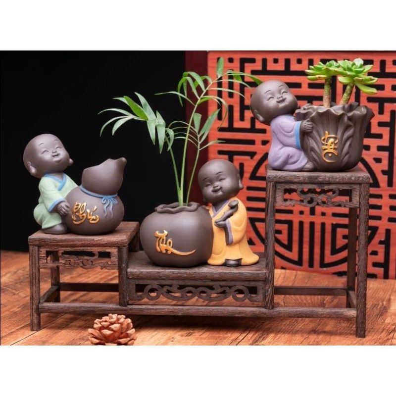 Bộ ba Tượng chú tiểu trồng cây phong thủy - Phúc Lộc Thọ