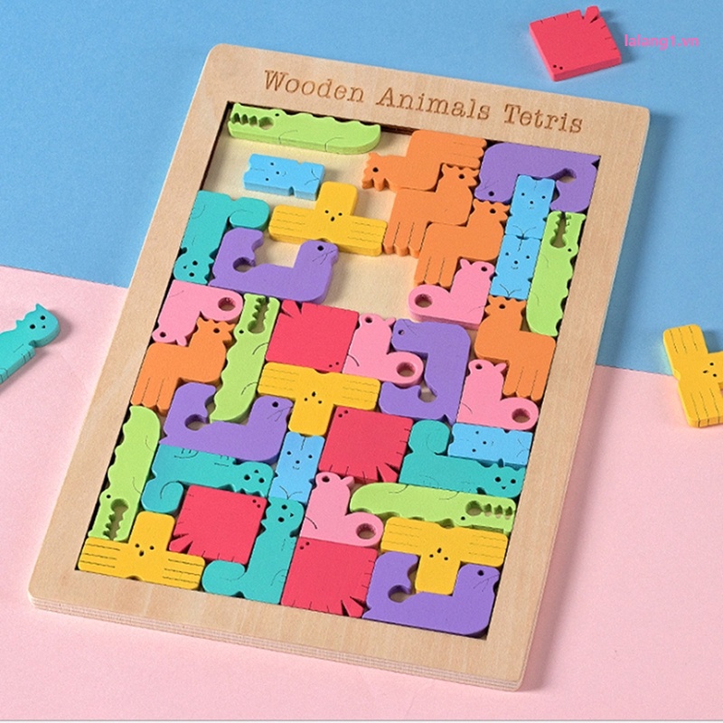 Đồ chơi xếp hình tetris làm từ gỗ nhiều màu sắc
