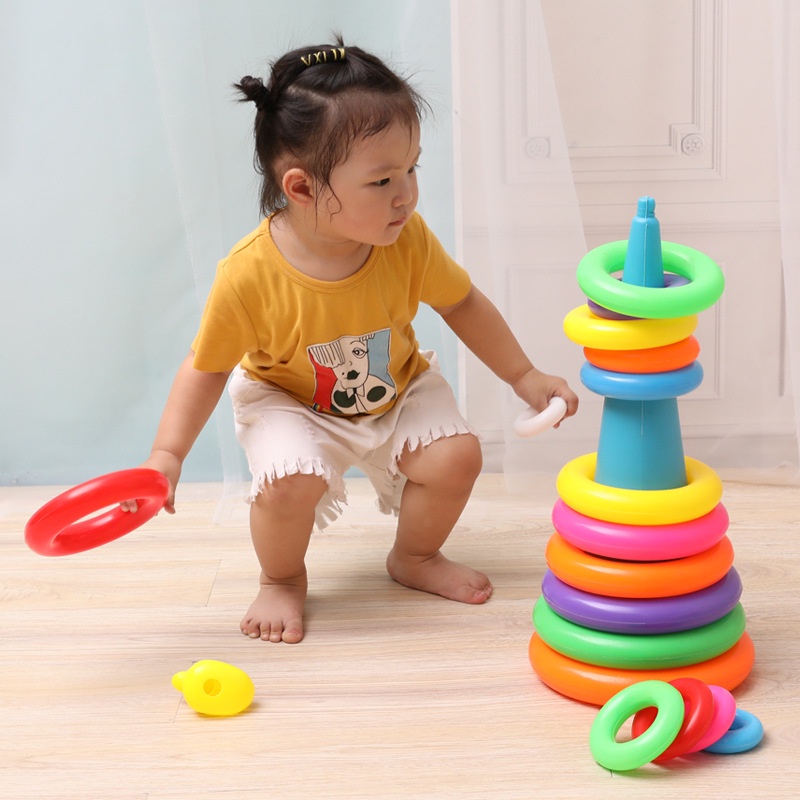 Bộ trò chơi tháp xếp chồng vòng tròn cho bé tập nhận biết màu sắc phân biệt kích thước
