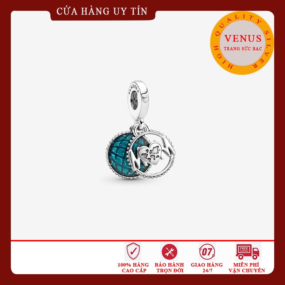 Charm treo chữ Mom xanh- S925 ALE- Trang sức bạc VENUS