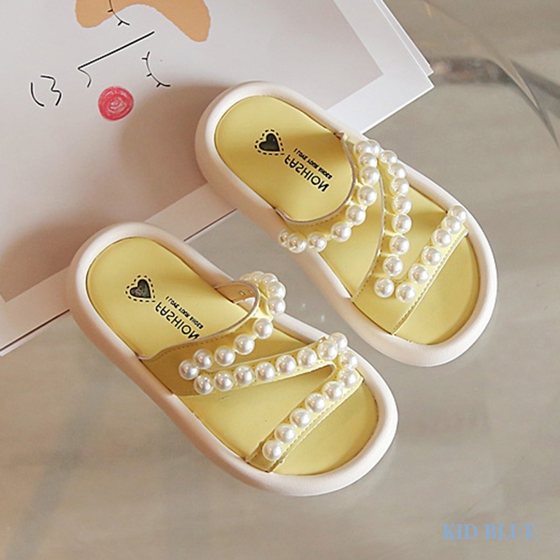 Dép Sandal Đế Dày Quai Chéo Đính Ngọc Trai Thời Trang Mùa Hè Hàn Quốc Dành Cho Bé Gái Mang Đi Biển