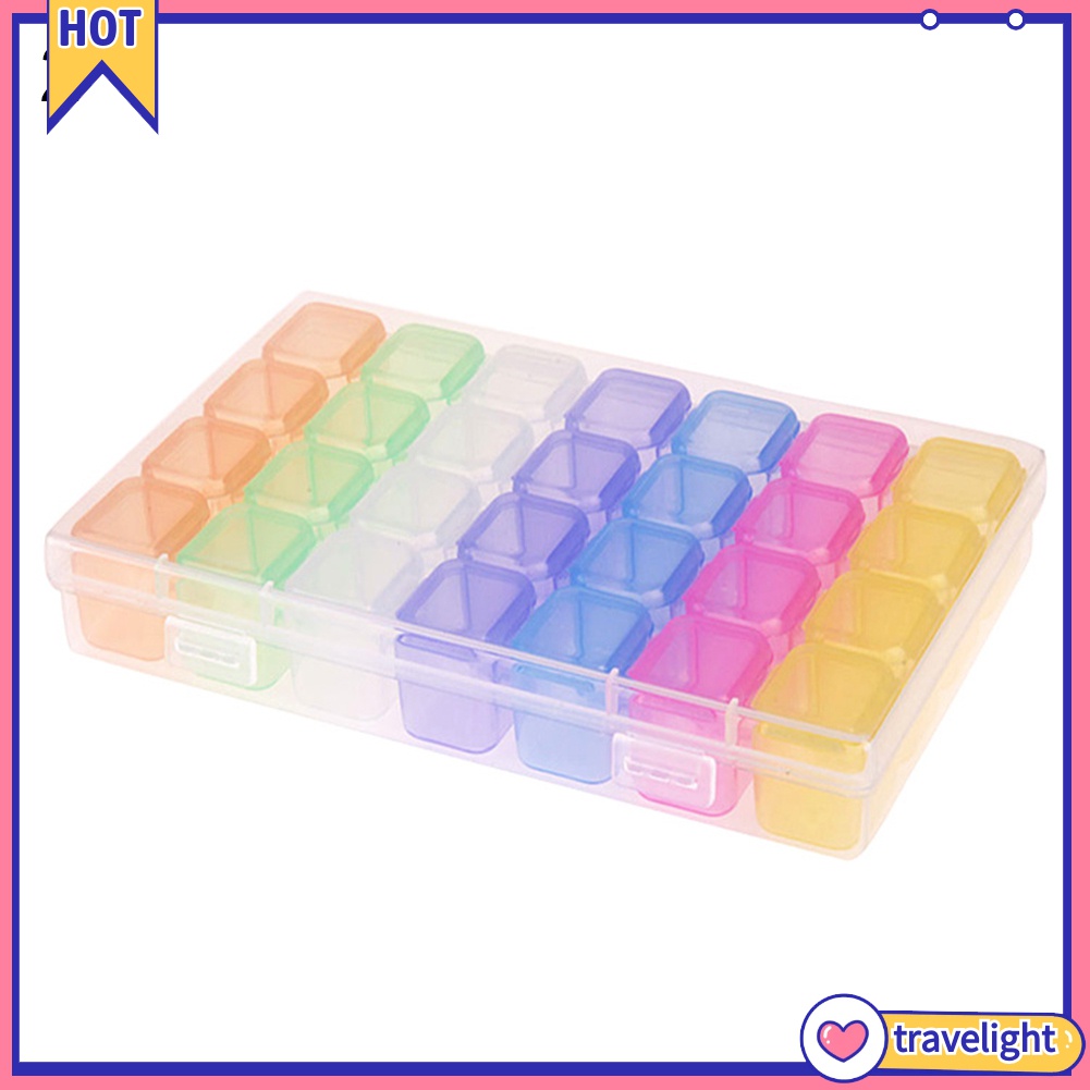 [Travelight] Hộp nhựa trong suốt chia 28 ngăn nhỏ dùng đựng hạt đá trang trí móng tay tiện dụng