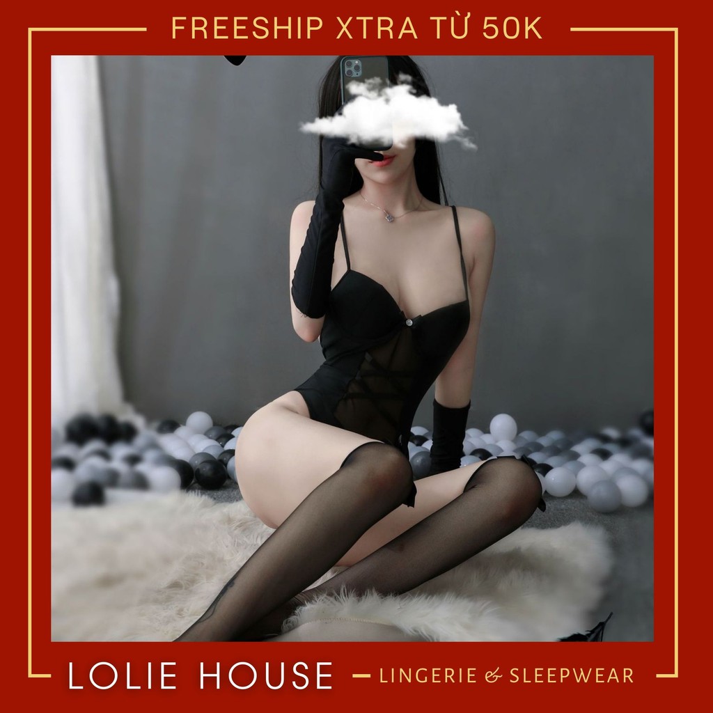 Cosplay thỏ sexy dáng bodysuit ren lưới đen - Bộ đồ cosplay thỏ có bờm tai thỏ mút ngực liền thân LOLIE HOUSE - CP38 | BigBuy360 - bigbuy360.vn