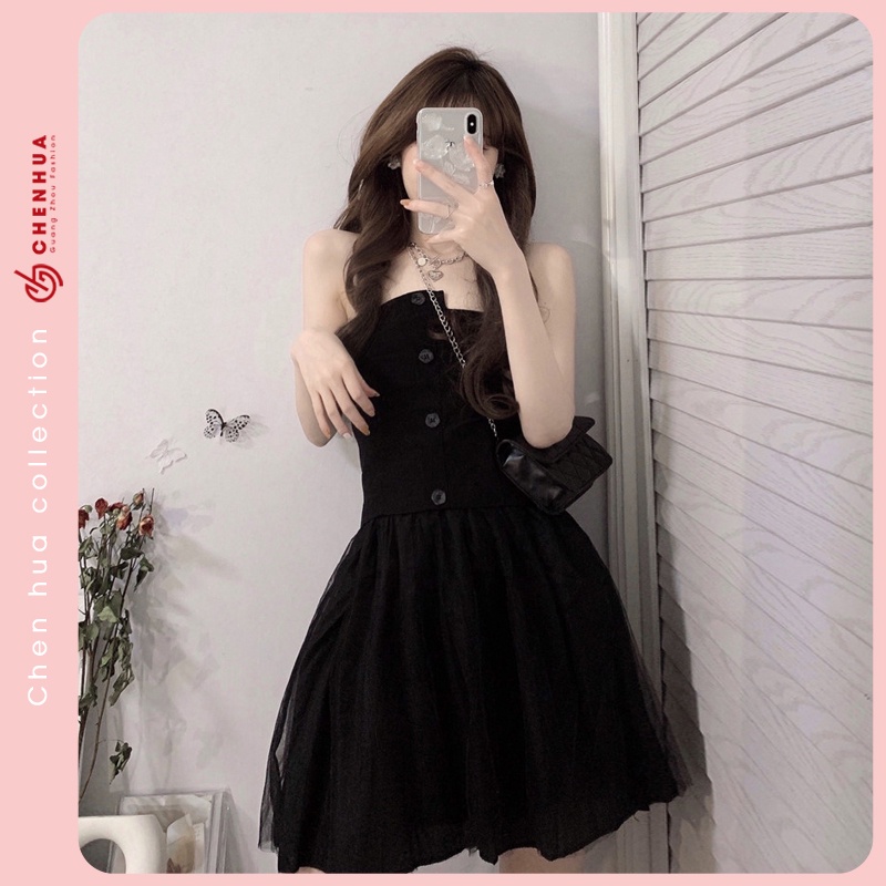 Váy cúp ngực HUAHUA đầm bánh bèo dáng xòe hai lớp dễ thương VT31