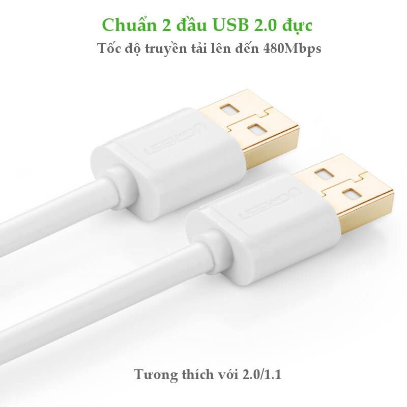 Dây USB 2.0 (đực sang đực) dài UGREEN US102 - Hàng phân phối chính hãng - Bảo hành 18 tháng