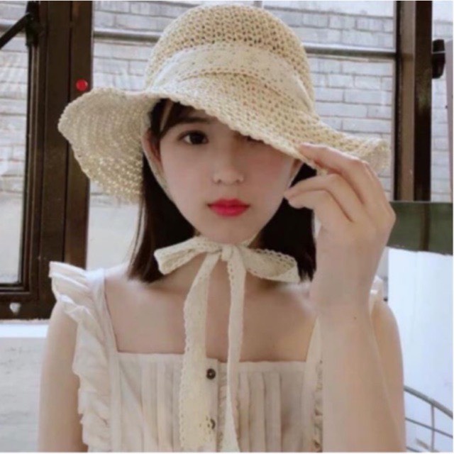 Nón cói, mũ cói mềm móc tay dây ren buộc cổ phong cách XUKA DRESS