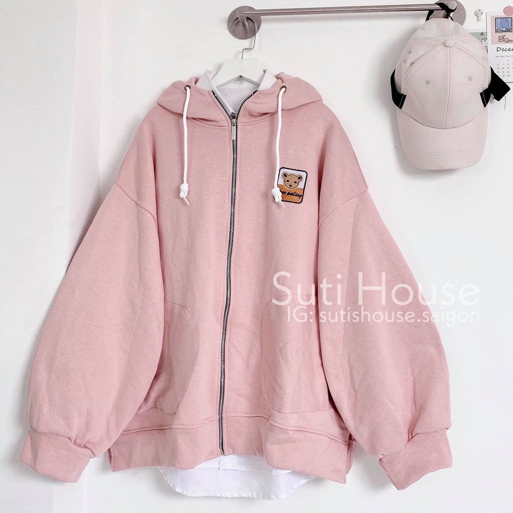 Áo Khoác Nữ Xẻ Tà Thêu Gấu Bear 2 Màu Form Rộng Vải Mềm Mịn Phong Cách Ulzzang Xinh Xắn - Suti House
