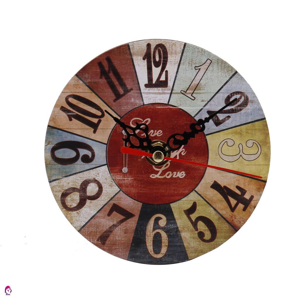 ♦♦ Fashion Wall Clock Imitation Wood Animal Vehicle Number Printed Retro Clocks Living Room Bedroom