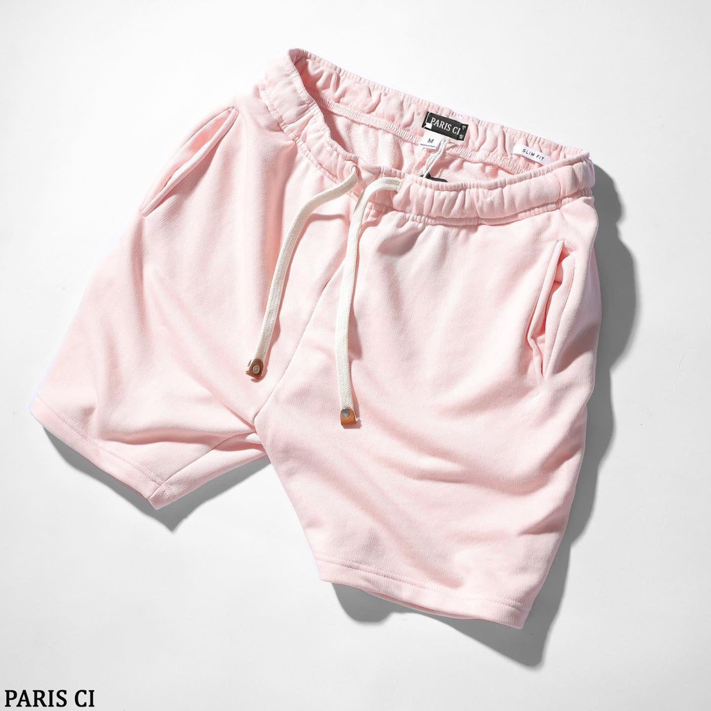 Quần Short Nỉ PARIS CI phong cách Nam Nữ 5 Màu Trơn Trẻ Trung