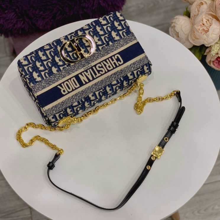 Túi xách nữ đeo chéo Dior CD thổ cẩm dây da quai xích cao cấp
