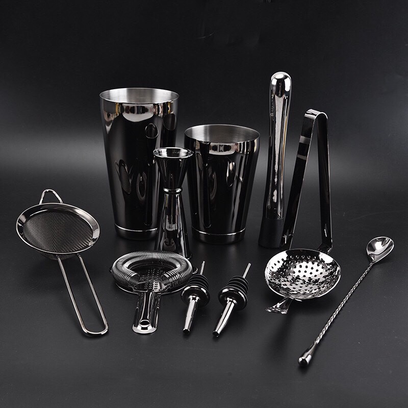 Sét 11 Dụng Cụ Pha Chế Cao Cấp Inox #304 - Màu Shiny Black