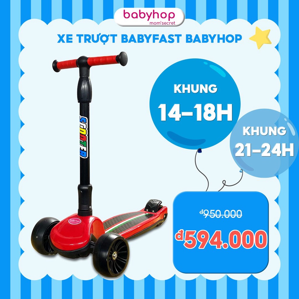 Xe trượt scooter Babyfast 3 bánh an toàn cho trẻ em của Babyhop chịu lực 80kg phù hợp cho cả bé trai và gái (BH-12tháng)