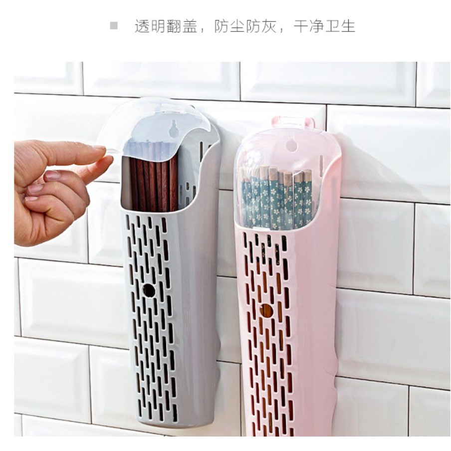 Hũ ống đựng đũa muỗng dán tường nhà bếp không cần khoan tường, ống thìa đũa có nắp đậy, có khe thoát nước nhựa Cao Cấp