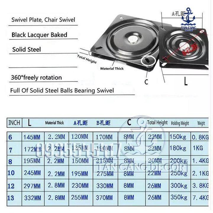 Giá xoay bàn ghế đa năng 7.5 cm