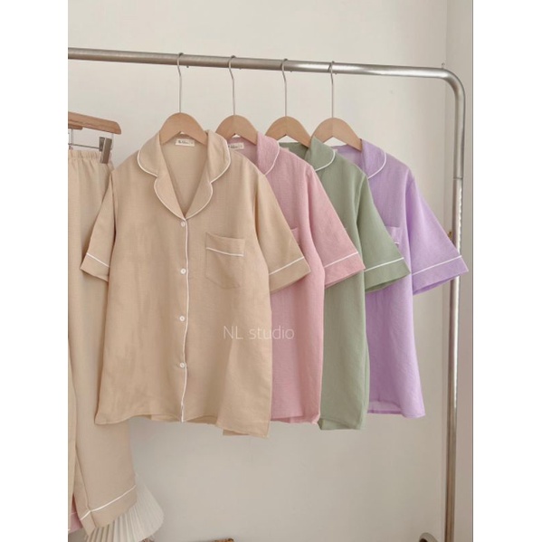[𝗩𝗮̉𝗶 𝗧𝗵𝗮́𝗶 𝗟𝗼𝗮̣𝗶 𝟭]-Bộ Đồ Ngủ Pijama Tay Ngắn-Có Túi Quần.