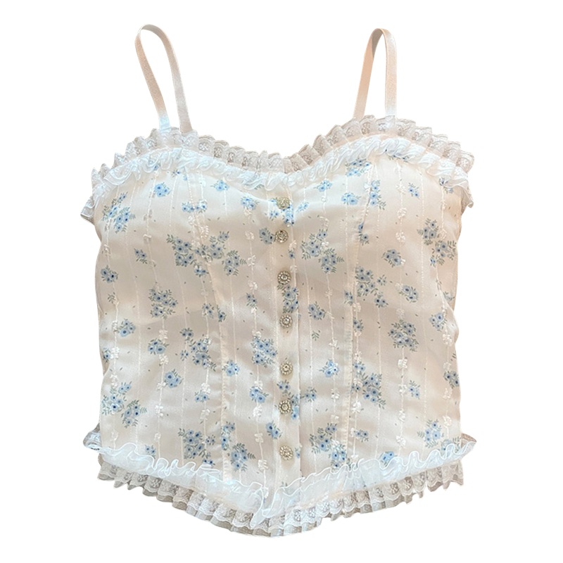 Áo Croptop Hai Dây Phối Ren Thời Trang Mùa Hè Cho Nữ