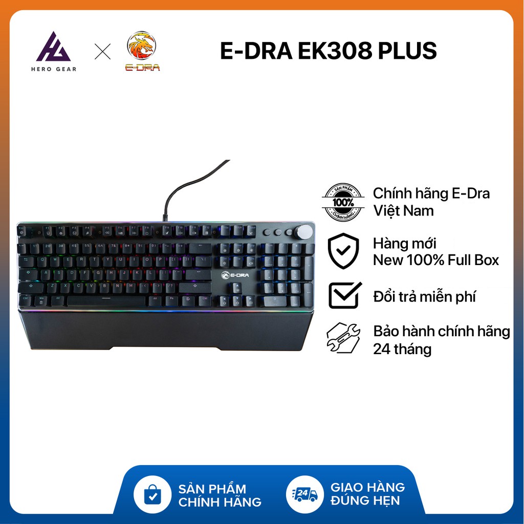 Bàn phím cơ quang E-Dra EK308 RGB Plus - Phiên bản nâng cấp, có thêm các phím Multimedia