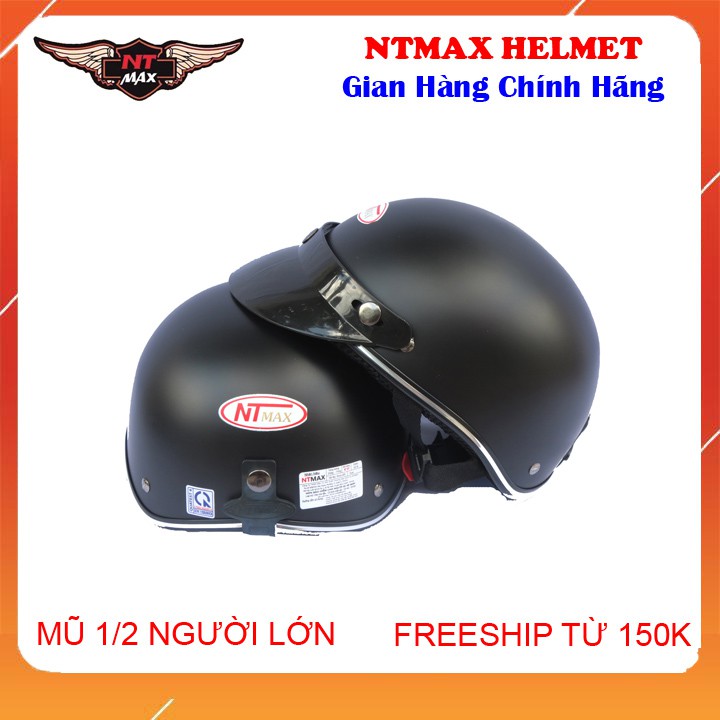 Mũ bảo hiểm NTMAX 1/2 đen trơn cao cấp chuẩn quatest 4
