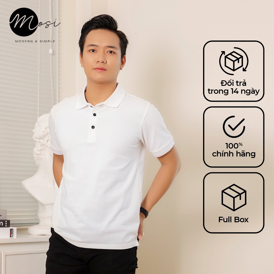 Áo thun nam Polo basic MOSI chất liệu cotton thoáng mát trẻ trung động màu trắng