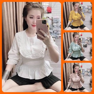 Áo kiểu voan mịn cách điệu bo eo mẫu mới Hàng y hình