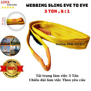 Dây Cáp Vải Cẩu Hàng Bản Dẹp 3 Tấn 2 Đầu mắt hệ số An Toàn 6 : 1