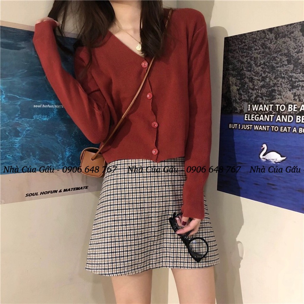 Áo khoác cardigan len mỏng 4 cúc, tay dài basic