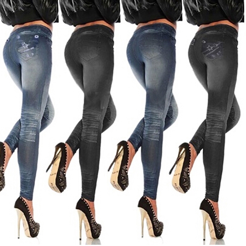 Quần legging giả jean thêu họa tiết quyến rũ dành cho nữ