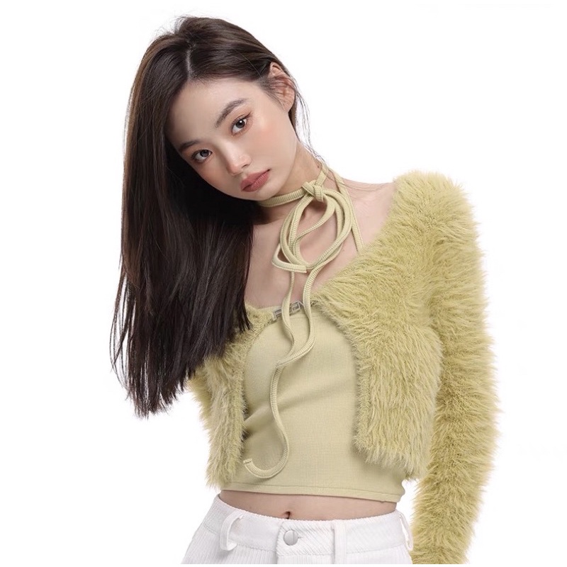 Set áo khoác lông croptop dài tay+áo ống croptop phong cách ulzzang Hàn Quốc SAM SAM BOUTIQUE