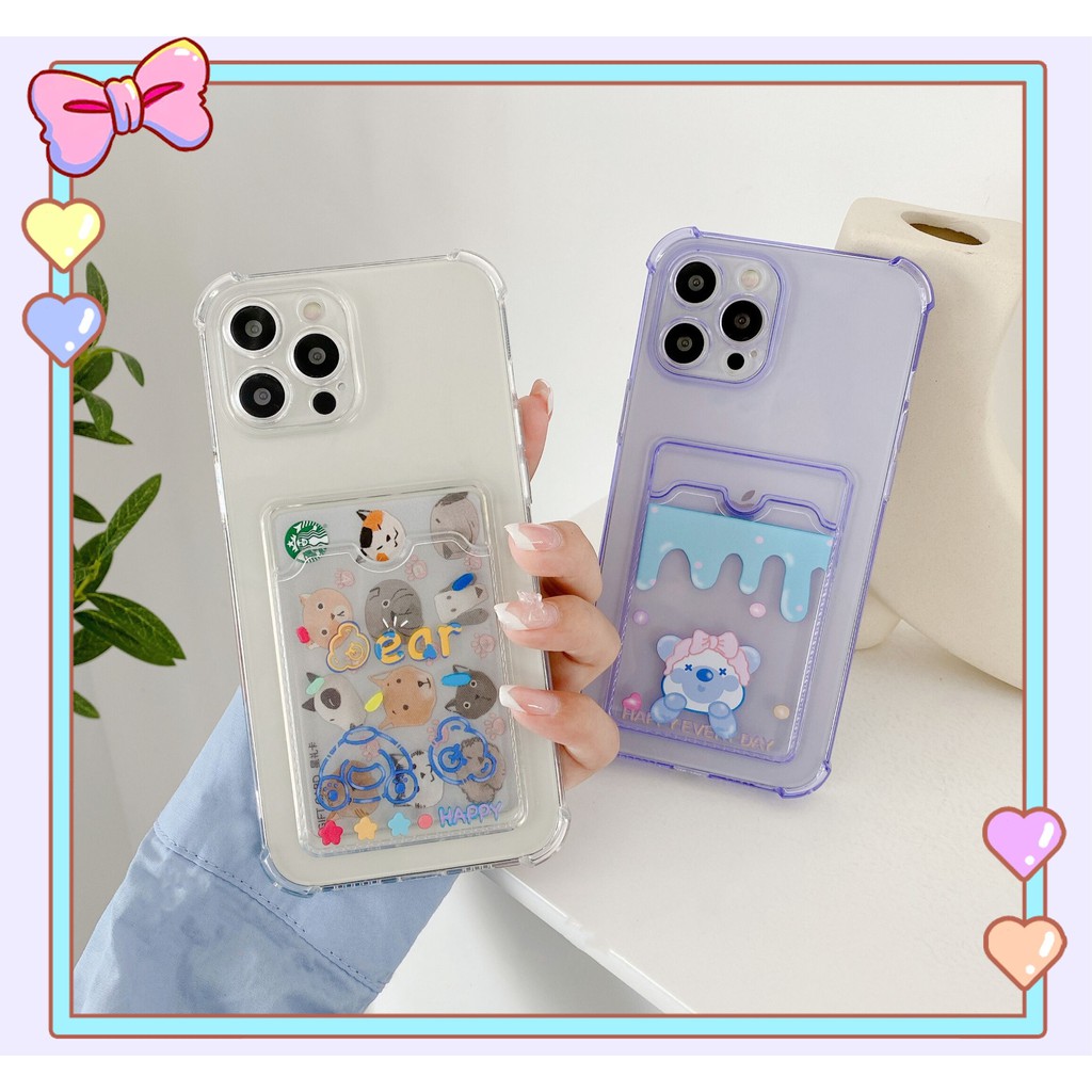 Ốp điện thoại TPU mềm chống sốc trong suốt có ngăn đựng thẻ thích hợp cho Iphone 12 11 Pro Max Xs Max Xr 7 8 Plus 5 6