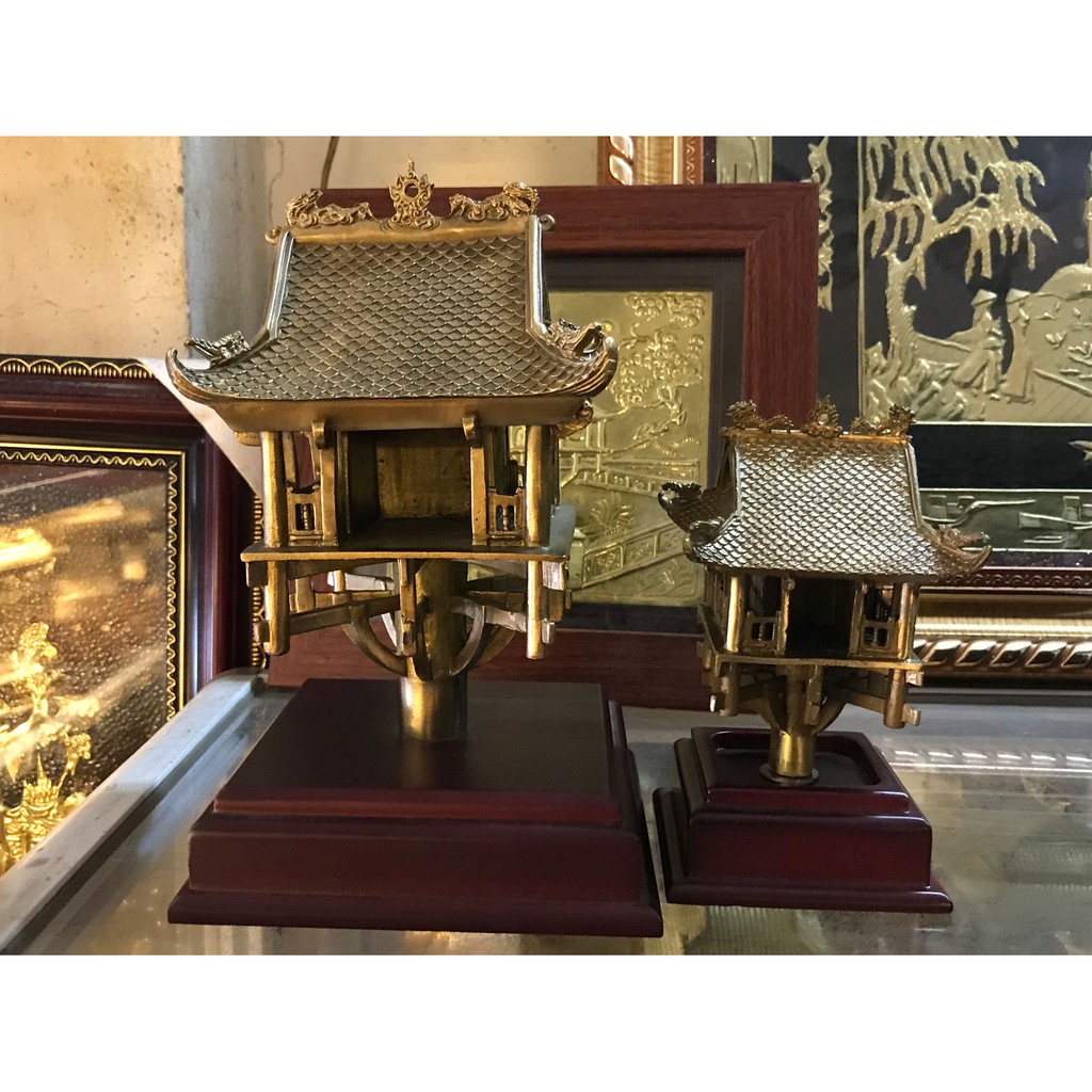 Tượng chùa 1 cột bằng đồng nguyên chất làm quà tặng để bàn và chặn giấy rất chuyên nghiệp