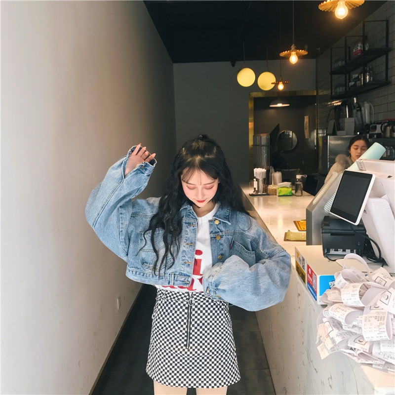 Áo khoác jean Nữ lửng croptop form rộng cao cấp phối nút sau sành điệu Mandar KJN03