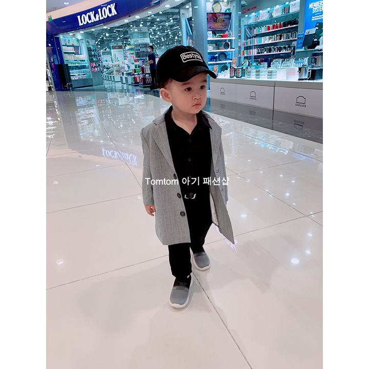Áo sơ mi dài tay bé trai bé gái màu đen phong cách Hàn Quốc