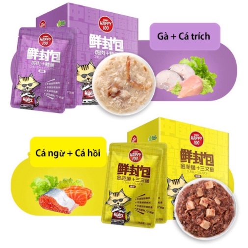 Pate Cho Mèo Wanpy Happy 100 COMBO 12 Gói 80g Pate Mèo 7 Vị Hấp Dẫn_Titipets