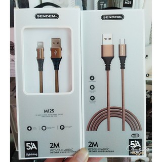 Cáp sạc dây dù dài 2M SENDEM M12S chân căm MicroUSB, Lightning, TypeC hỗ trợ sạc siêu nhanh 5A - Hàng chính hãng