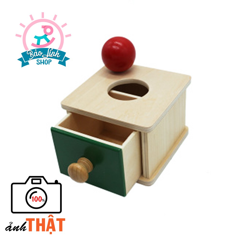 Giáo cụ Montessori 0-3 - Hộp thả bóng có ngăn kéo BẢN CHUẨN| Đồ chơi 6-9 tháng