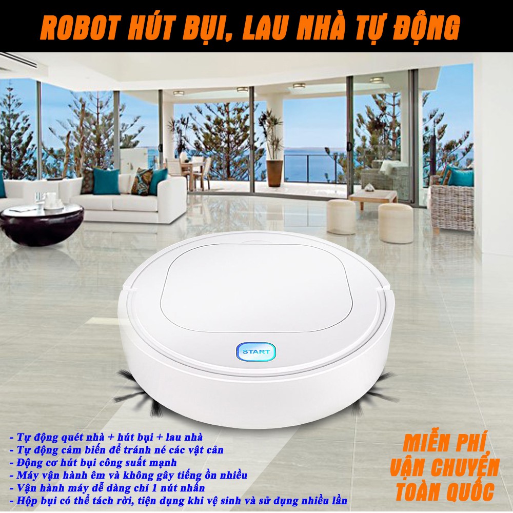 Robot hút bụi thông minh 3 in 1 - Quét, Hút, Lau, Làm Sạch Các Vị Trí Khó Như Gầm Giường, Tủ Và Ghế Sofa