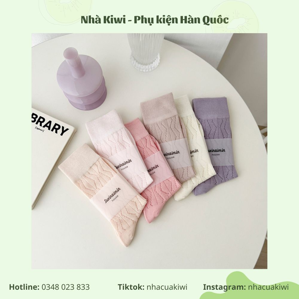 Tất vớ lưới mỏng cổ cao màu basic cute