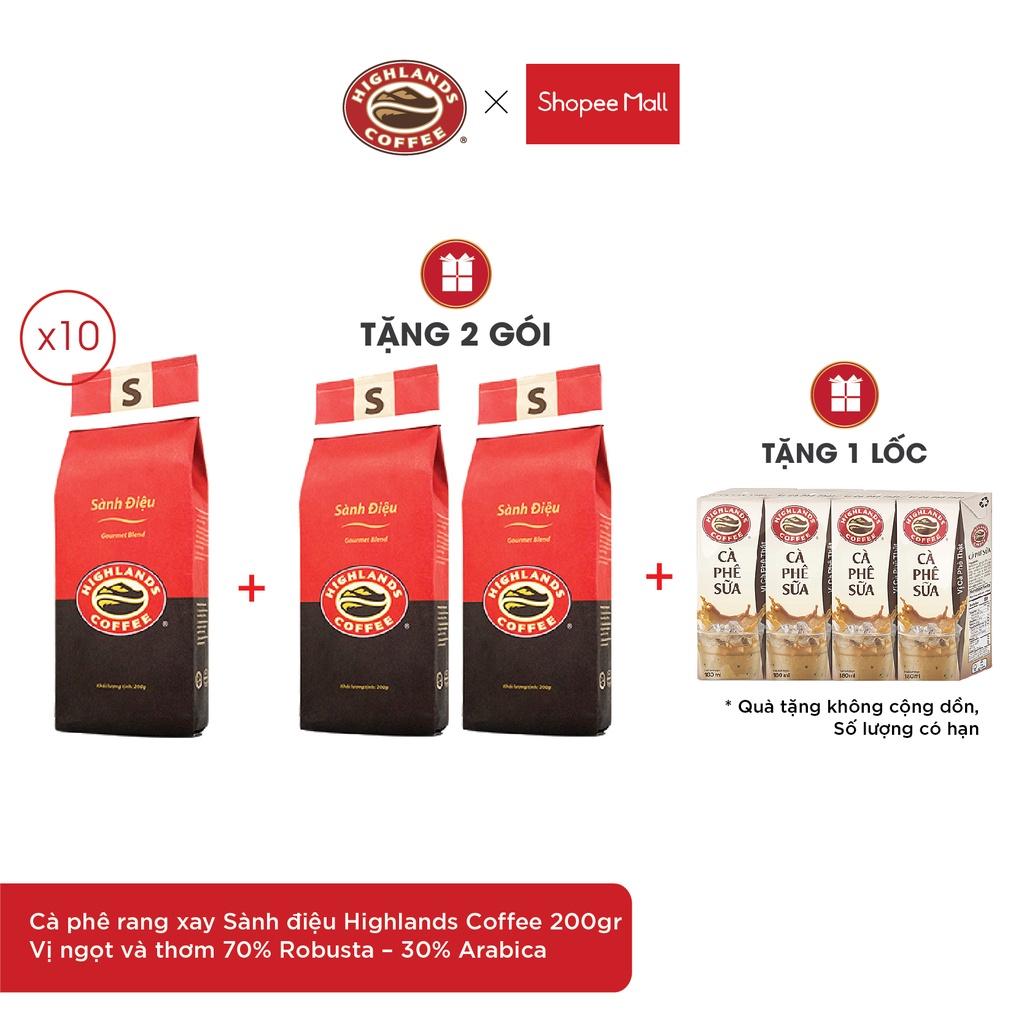 [TẶNG 2 GÓI] Cà phê rang xay Sành điệu Highlands Coffee 200g - vị ngọt và thơm từ Robusta và Arabica - KHI MUA 10 GÓI