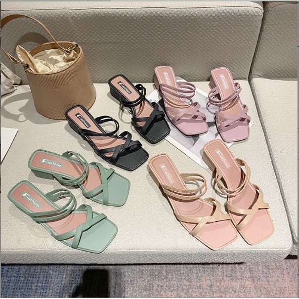 Giày Cao Gót Nữ Phối Dây Kiểu Dáng Xinh Xắn, Phong Cách Trẻ Trung Chất Nhựa Mềm Êm Chân