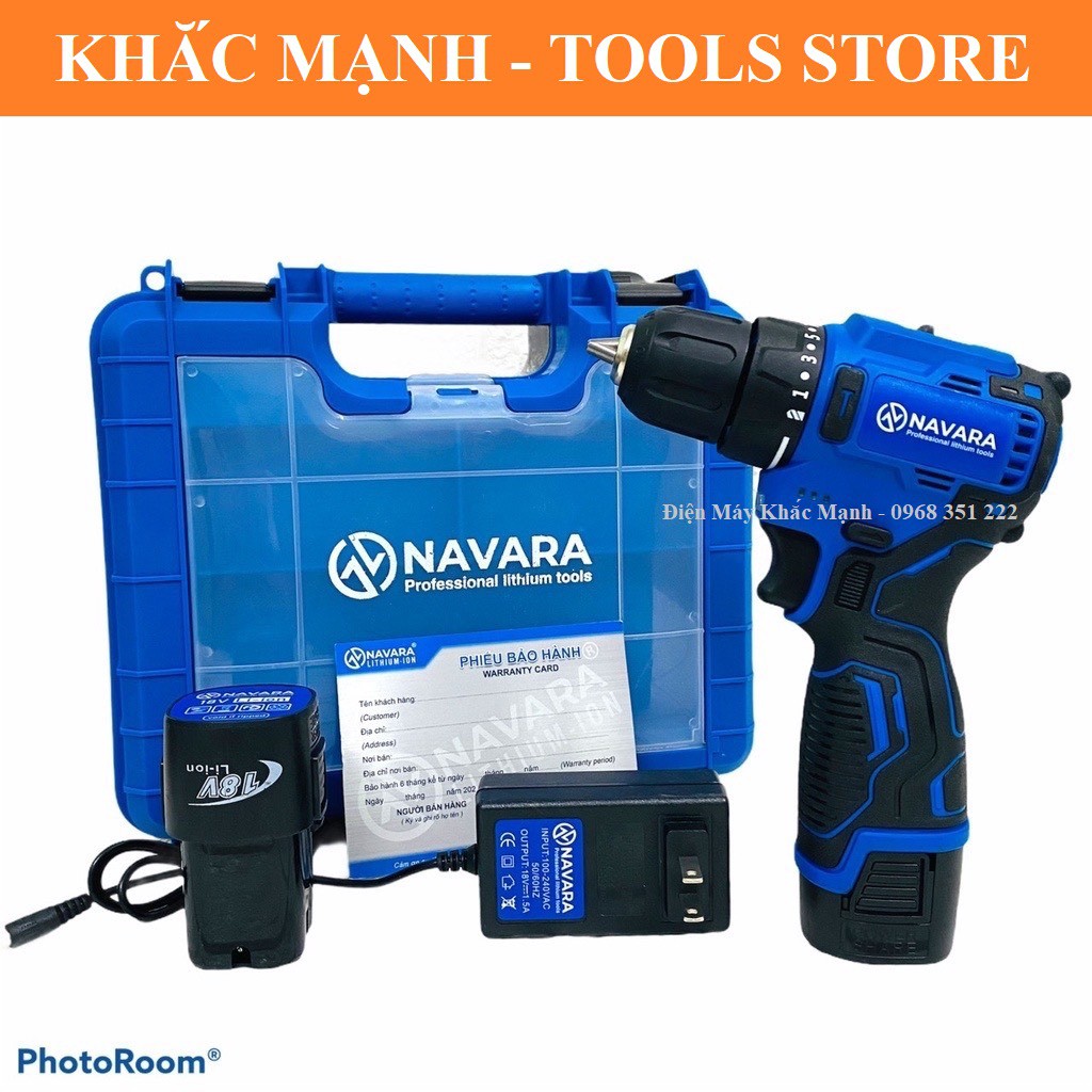 MÁY KHOAN PIN NAVARA NVR-7001 18V ĐỘNG CƠ KHÔNG CHỔI THAN, PIN 4 CELL