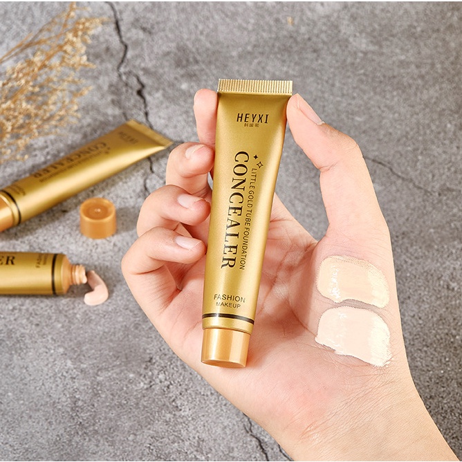 [Hàng mới về] Kem che khuyết điểm Heyxi chống thấm nước che phủ quầng thâm mụn thiết kế tuýp màu vàng nhỏ gọn