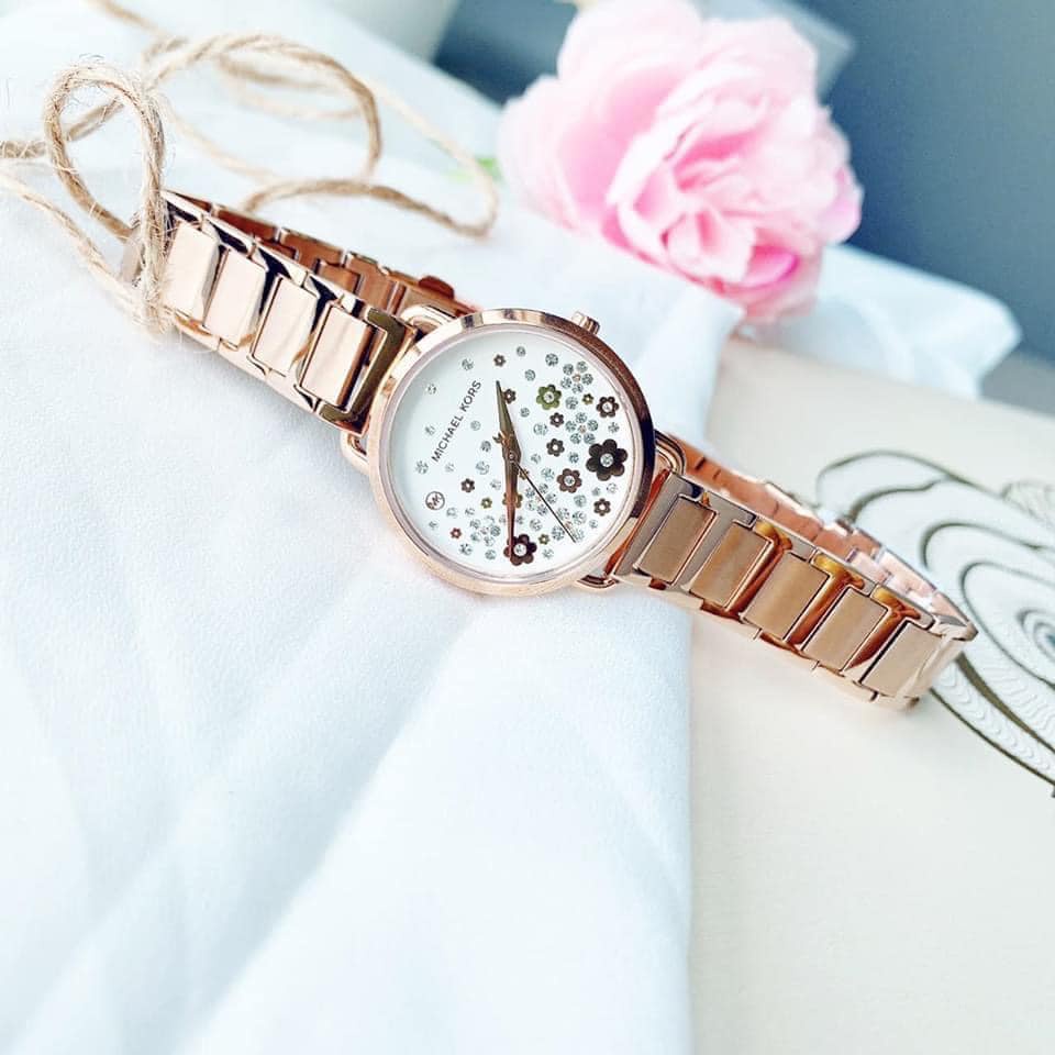 Đồng hồ Nữ Micheal Kors MK3841 mặt hoa đính đá , màu vàng hồng Full Box ⚜️Hàng Authentic⚜️