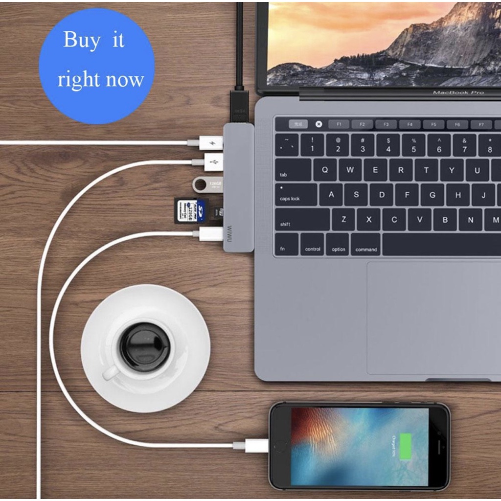 HUB adapter chuyển đổi 7-in-1 WIWU T8 hỗ trợ Macbook